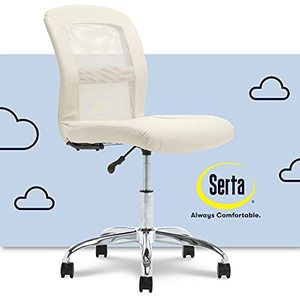 lot 99644 image: Serta Essential Mesh Low-Back Computer Desk Task Chair with No Arms for Home Office or Conference Room, Faux Leather, Cream
