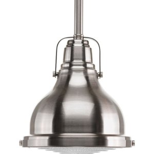 lot 99645 image: Fresnel Lens Collection 1-Light Clear Fresnel Glass Coastal Mini-Pendant Light Brushed Nickel