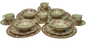 lot 99647 image: Johnson Brothers Old Britain Castles Pink 20-Piece Dinnerware set, Pink & Cream