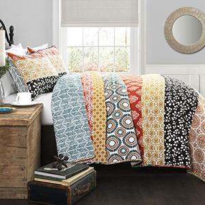 lot 99671 image: Lush D�cor Bohemian Striped Quilt Reversible 3 Piece Colorful Boho Design Bedding Set, FullQueen, Turquoise
