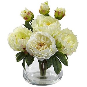 lot 99672 image: Nearly Natural 1400-WH Peony and Rose with Vase, White
