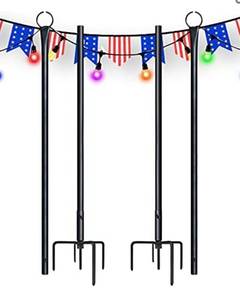 lot 62687 image: UHINOOS String Light Poles for Outdoors, 2 Pack 9FT Stainless Steel Connection Pole for Hanging Patio Lights LED Solar Bulbs for House Garden Party Christmas Holiday (Silver)