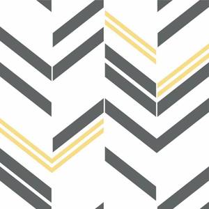 lot 62702 image: RoomMates Chevron Stripe Peel and Stick Wallpaper (Covers 28.18 sq. ft.), grey yellow