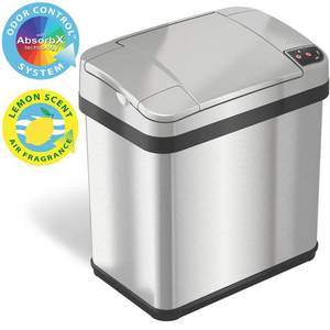 lot 62708 image: iTouchless - 2.5 Gallon Touchless Sensor Trash Can with AbsorbX Odor Control and Fragrance, Stainless Steel Bathroom Garbage Bin - SilverStainless Steel