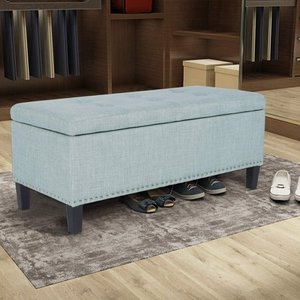 lot 62725 image: Adeco Velvet Storage Ottoman Bench Tufted Rectangular Footstool Wood Legs Retail$156.49