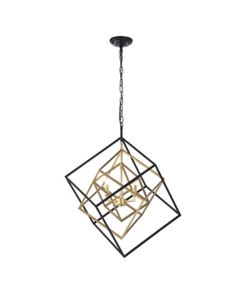 lot 62762 image: Triplix 3-light GoldtoneMatte Black Nested Cube Chandelier Retail$225.99