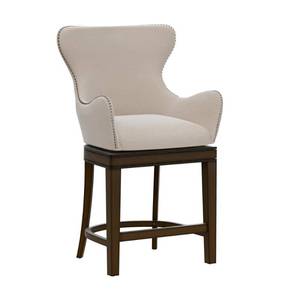 lot 62769 image: Hillsdale Caydena Memory Return Swivel Wood Counter Height Stool in Cream Fabric