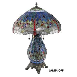 lot 62779 image: Serena ditalia Tiffany 2 light Blue Dragonfly 25 in. Table Lamp with Lit Base