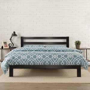 lot 62864 image: Modern Studio Platform 2000H Metal Bed FrameMattress Foundation with Headboard, no Boxspring needed, Wooden Slat Support, Twin