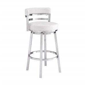 lot 62870 image: Armen Living Madrid Contemporary 26 Counter Height Barstool in Brushed Stainless Steel Finish and White Faux Leather - Retail$289.99