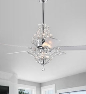 lot 62873 image: 52 Ophelia 5 Blade Chandelier Ceiling Fan with Remote Control and Light Kit Included- Retail$379.99