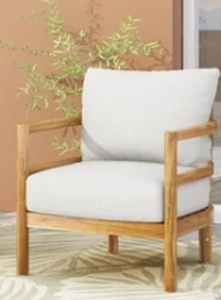 lot 62875 image: CADENCE OUTDOOR ACACIA WOOD CLUB CHAIR , 1PCE, COLOR NATURAL STAINED & CREAM CUSHION, ITEM 57243.00NTLS