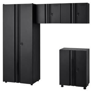 lot 3050 image: Husky 4-Piece Regular Duty Welded Steel Garage Storage System in Black (78 in. W x 75 in. H x 19 in. D), Matte Black Power Coating - Retail $749.99