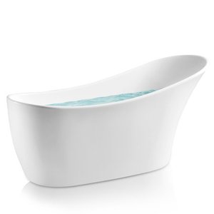 lot 2796 image: AKDY BT0077 63 Luxury Freestanding White Acrylic Finish Soaking Bathtub - Retail $789.99