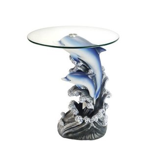 lot 2992 image: 24H Glass Top Color Dolphin End Table