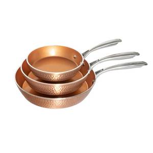 lot 2996 image: Gotham Steel Hammered Copper 8 in., 10 in., and 12 in., Aluminum Ti-Ceramic Nonstick Frying Pan Set (3-Piece), Brown