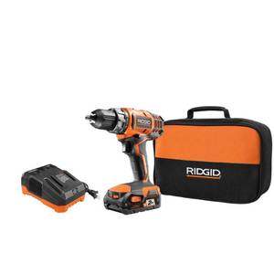 lot 2809 image: RIDGID 18-Volt Lithium-Ion Cordless 2-Speed 12 in. Compact DrillDriver Kit with 2 Ah Battery, Charger, and Tool Bag
