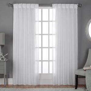 lot 3045 image: Exclusive Home Curtains Belgian Textured Linen Look Jacquard Sheer Pinch Pleat Curtain Panel Pair, 96 Length, Winter White