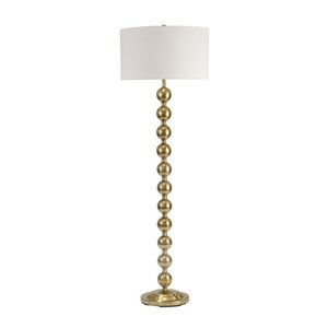 lot 2991 image: Gold Round Lamp With White Drum Shade