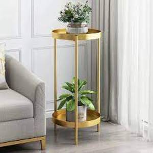 lot 2853 image: 2 Tier Plant Stand Large Gold