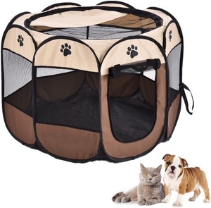 lot 2921 image: Small Foldable Pet Playpen, Light Brown