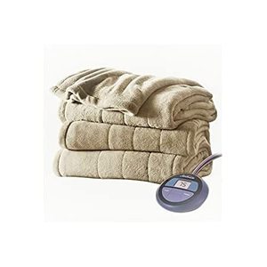 lot 2927 image: Sunbeam Electric Heated Microplush Channeled Blanket, Twin, Beige