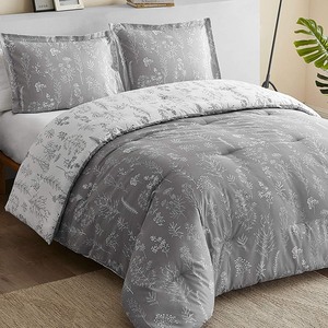 lot 2941 image: Bedsure Comforter, Light Gray Plants, 88x88 Inches