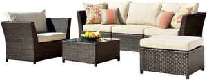 lot 3030 image: Ovios Patio Furniture Deep Seat Wicker Set- Includes 4 Corner Sofas, 2 Tea Tables