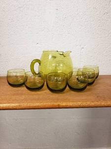 lot 58281 image: Retro Green Glass Pitcher6 Cups