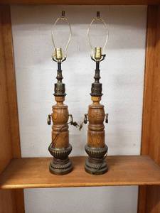 lot 58299 image: Pair BrassWood Lamps