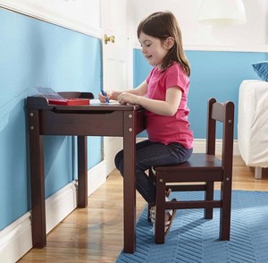 lot 206 image: Melissa and Doug Wooden Lift-Top Desk & Chair - Espresso