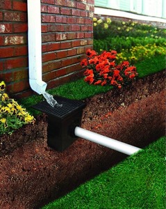 lot 208 image: NDS 1200BKITRTL1PK Square Catch Basin Drain Kit with 2-Opening, 2 Adapters, & 1 Outlet Plug, 12-Inch, Black Plastic Grate