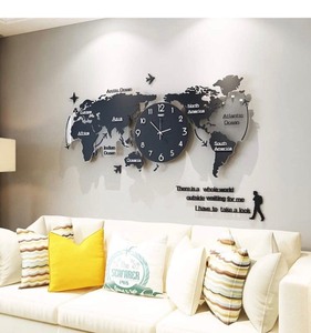 lot 512 image: FLOERROYALE World Map Wall Clocks Modern Design 3D Digital Hanging Clock Ultra Quiet Acrylic Wall Watch