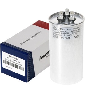 lot 546 image: PowerWell 705 MFD uf Micro Farad 370 or 440 Volt Dual Run Round Capacitor