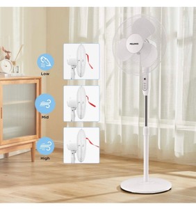lot 7505 image: PELONIS 2021 16 Pedestal Remote Control Oscillating Stand Up Fan 7-Hour Timer, 3-Speed and Adjustable Height, PFS40A4BWW, Supreme 16��