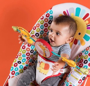 lot 7509 image: Bright Starts Playful Pinwheels Bouncer with Vibrating Seat , 19.8x13.1x3.4 Inch
