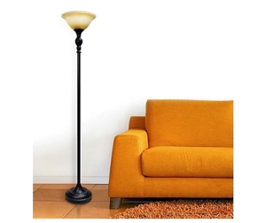 lot 7517 image: Elegant Designs LF2001-RBZ 1 Light Torchiere Marbelized Glass Shade Floor Lamp, Restoration BronzeAmber