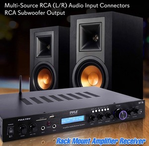 lot 7518 image: Pyle - 5 Channel Rack Mount Bluetooth Receiver, Home Theater Amp, Speaker Amplifier, Bluetooth Wireless Streaming, MP3USBSDAUXFM Radio, 200 Watt, with Digital ID3 LCD Display from - PDA7BU, Black
