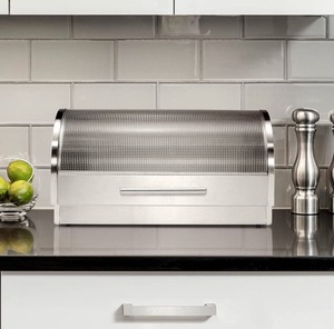 lot 7520 image: Oggi Stainless Steel Roll Top Bread Box with Tempered Glass Lid