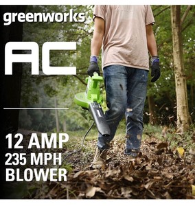 lot 7521 image: Greenworks 12 Amp 235MPH Variable Speed Corded BlowerVac includes Metal Repeller, 24072