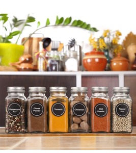 lot 7524 image: Aozita 24 Pcs Glass Spice Jars with Spice Labels - 8oz Empty Square Spice Bottles - Shaker Lids and Airtight Metal Caps - Chalk Marker and Silicone Collapsible Funnel Included