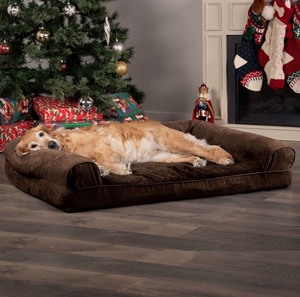 lot 7549 image: FurHaven Pet Dog Bed Orthopedic Ultra Plush Sofa-Style Couch Pet Bed for Dogs & Cats, Espresso, Medium