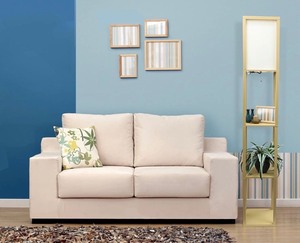 lot 7552 image: Simple Designs - Floor Lamp Etagere Organizer Storage Shelf with Linen Shade