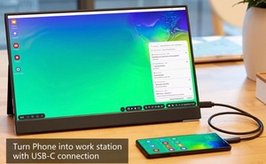 lot 157 image: USB-C Portable Monitor - 15.6 Inch FHD HDR FreeSync Zero Frame USB-C Computer Display with Dual Type-C Mini HDMI for Laptop PC Phone Mac Surface Xbox PS4 Switch, with Smart Cover