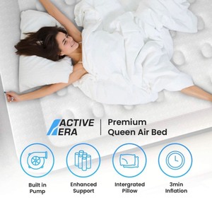 lot 166 image: Active Era Queen Air Mattress with Built in Pump & Raised Pillow - Puncture Resistant with Waterproof Flocked Top, Elevated Inflatable Mattress Air Bed for Guests