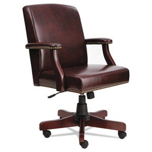 lot 192 image: Alera Traditional Series Mid-Back Chair, Mahogany FinishOxblood Vinyl