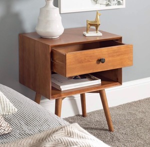 lot 214 image: MCM 1 Drawer Solid Wood Nightstand - Caramel