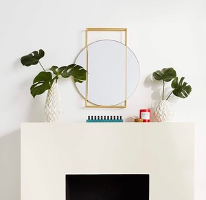 lot 215 image: Amazon Brand Rivet Modern Geometric Framed Hanging Mirror, 23.75H, Brass