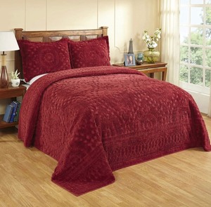 lot 216 image: Better Trends Rio Collection Floral Design Queen Bedspread, Burgundy