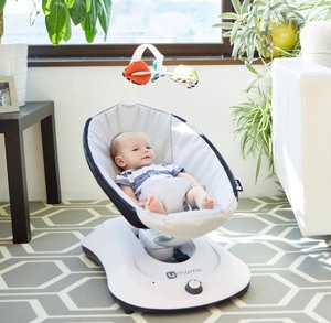 lot 218 image: 4moms rockaRoo Baby Swing, Compact Baby Rocker with Front to Back Gliding Motion, Smooth, Nylon Fabric, Grey Classic